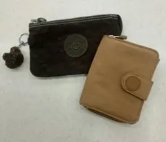 み*読様 キプリング Kipling 二つ折り財布 ベージュ　小銭入れブラウンのサムネイル