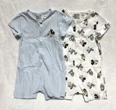 H&M ミッキーフレンズ 半袖 ロンパース 総柄 ワンポイント 2枚セット 80