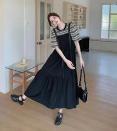 大きいサイズ レディース ワンピース　ロング　春夏 秋 新品 半袖　重ね着風