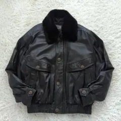 90s G-1 A-1 Vintage レザージャケット 羊革 襟ボア 黒 XL