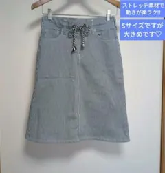 バックナンバー⭐デニム膝丈スカート⭐ウエストゴム⭐ストライプ　Ｓ　M　Lサイズ
