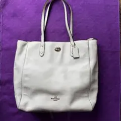 COACH コーチ ペブルトレザー トートバッグターンロックホワイトF12184