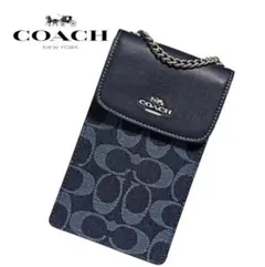 COACH デニム柄スマホショルダーバッグ ネイビー