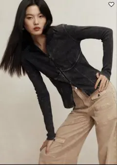 H&M ウォッシュドルックフルジップカーディガン　XSサイズ