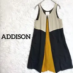アディソン/春コーデジッパー切替ワンピース　異素材ミックス　ガーリー　とろみ生地