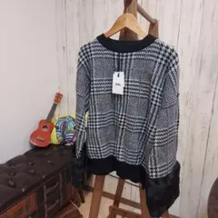 新品GRL チェック柄長袖ニットファー付き