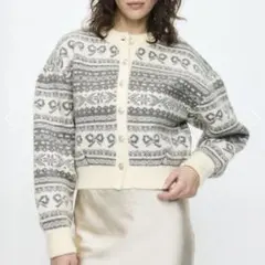 moussy リボン柄 カーディガン グレー