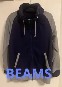 ビームス BEAMS バイカラーフード付きパーカー　ネイビー×グレー
