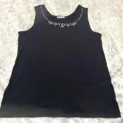 黒 ビジュー付き タンクトップ L　スパンコール