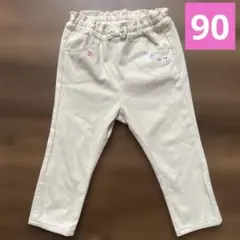 ト*マ様 ミキハウス　アイボリー　ホワイト　うさこちゃん　花　刺繍パンツ　長ズボ