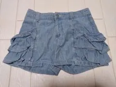 【古着】サイドフリル デニム風 ショートパンツ ライトブルーのサムネイル