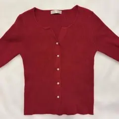 TRUDEA リブ編み長袖カーディガン 赤 Freeサイズ