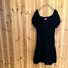 【アプワイザーリッシェ】ワンピース　ミニ　半袖　裏地付　飾りボタン　ブラック　黒