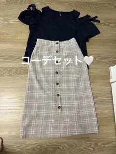 ネイビー トップス チェック柄 スカート