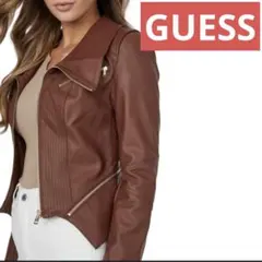 【GUESS】ブラウン PUレザー シングルライダースジャケット