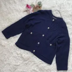 美品！YVON INED N.vagueネイビー ニットカーディガン9号金ボタン