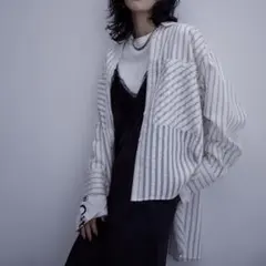 ADAM ET ROPE' MIXストライプオーバーシャツ Aのサムネイル