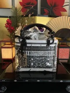 一閑張り　一閑張りバッグ　古文書　和紙　大相撲　大正　着物　相撲番付　正絹