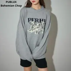 美品　パブリュクス　PUBLUX　ダルメシアン　ジャガード　ニット　M　グレー