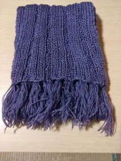 パープル リブ編み マフラー フリンジ付き