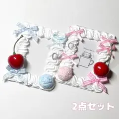 トレカケースデコホイップデコB8平成女児リボン白ピンク水色 ペアセットさくらんぼ