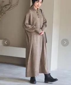 ポロデザインマキシニットワンピース ニット ワンピース ポロ ロング