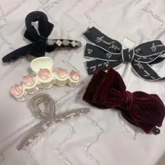 ヘアクリップ　バレッタ　バナナクリップ　おまとめ　リボン　ピーチ　ベロア　ラメ