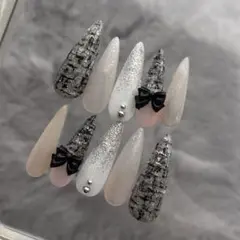 リボンツイードスティレットネイルチップ