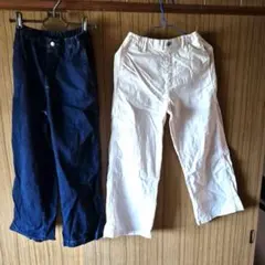 ユニクロ　ネイビーとホワイトの長ズボンセット150