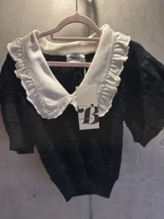 Bibiy. フリルカラー 半袖ニット ブラック　ブラウスのサムネイル