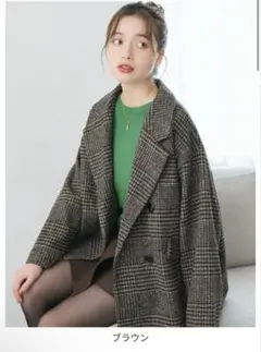 anchic グレンチェックダブルジャケットコート