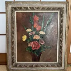 油彩画 花束 金色フレーム - メルカリ