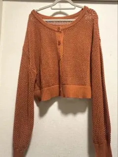 INGNI オレンジ 網目編み クロップドカーディガン