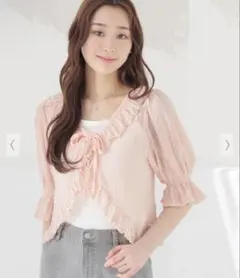 COLZA フリルカーディガン ピンク リボン L サイズのサムネイル