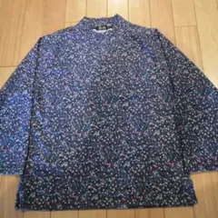 レディース 長袖 Tシャツ M〜L ネイビー花柄 ハイネック