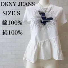 ダナ・キャラン・ニューヨーク　イーグル プリント フリル Tシャツ S　個性的のサムネイル