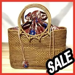 カゴバッグ　アタ調　ラタン調　籐風　巾着　内布付き　籠バッグ　中古品　美品　匿名