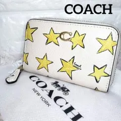 新品 未使用】COACH コーチ 二つ折り財布 スター 星柄 ブラック レザー