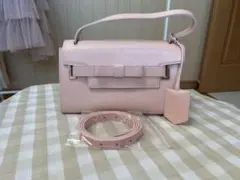 サマンサタバサ ピンク レザー リボン付き ショルダーバッグ