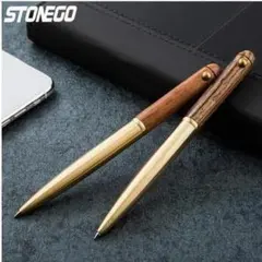【新品 未使用品】木製長尺メタルウッドペン ゴールド 替え芯2本付きのサムネイル