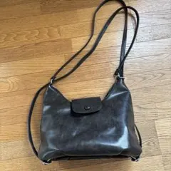 ダークグレー 合成皮革 ショルダーバッグ