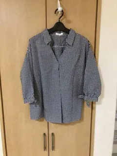 DRESKIP ギンガムチェック 五分袖シャツ