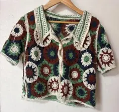 クロシェ編み 半袖トップス S