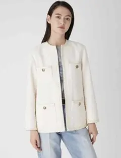 ミラオーウェン　パッチポケット金ボタンロングツイードジャケット美品