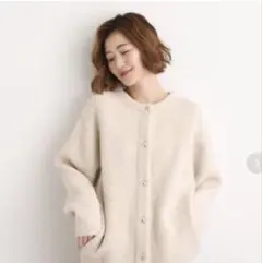 grove ふっくらやわらかく毛混オーバーニットカーディガン ベージュＭ