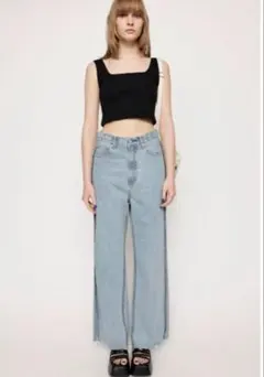 美品 SLY レイヤード ストレート デニム パンツ サイズ2ライトブルー