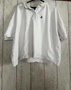 POLO ホワイト ポロシャツ 五分袖刺繍ロゴ