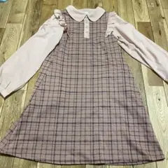 Pomona Kiss ピンク チェック襟付きワンピース 150