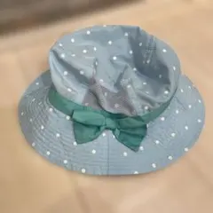 キッズ ハット 水色 ドット柄 54cm