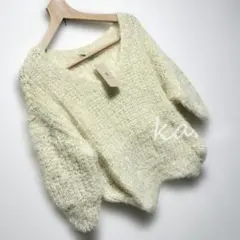 新品【refined works】シアーシャギー風ニット　シアー　シャギー　黄のサムネイル